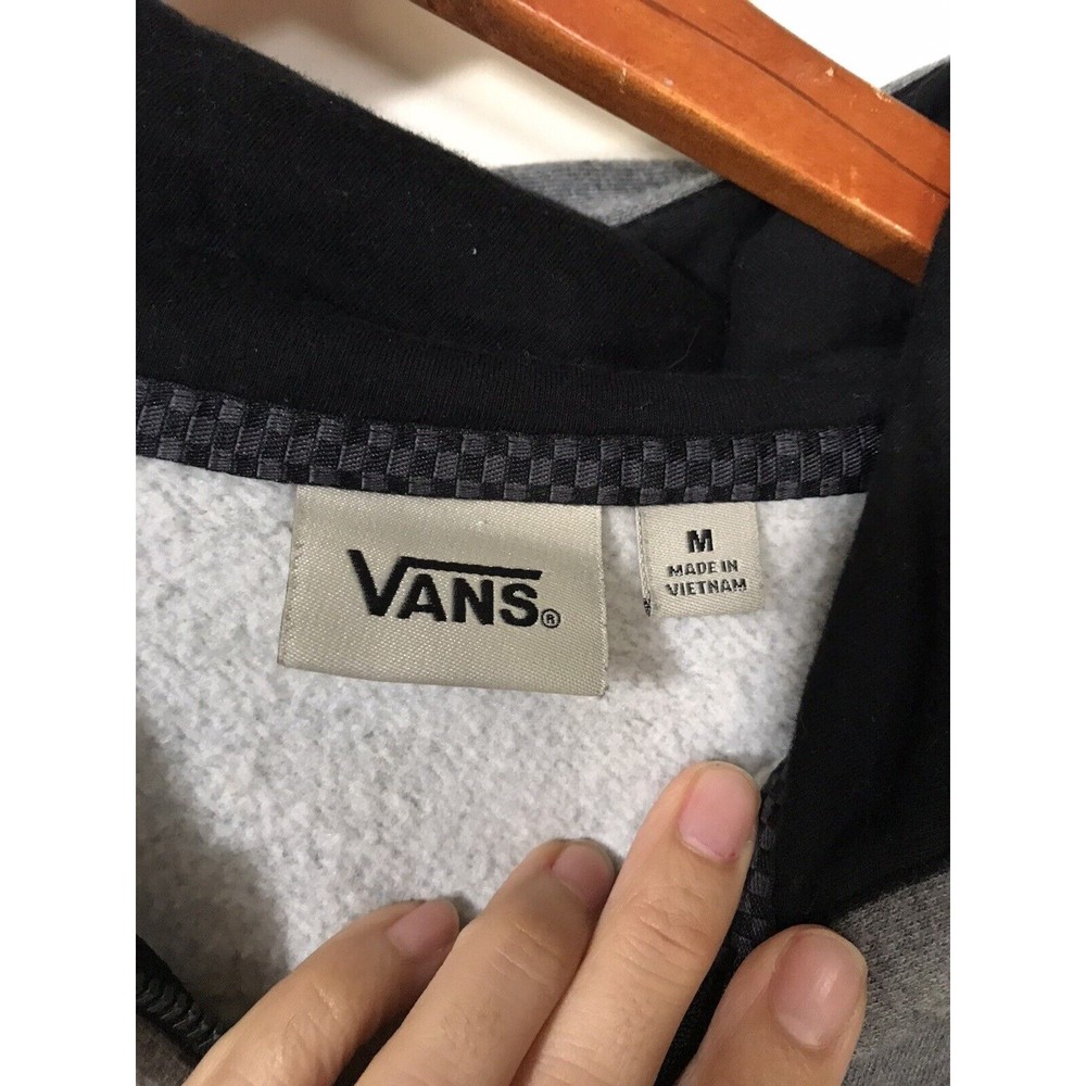 Vans Hooded Sweatshirt Men's Medium Black Full Zip Hoodie Long Sleeve Logo Patch - Picture 3 of 5
